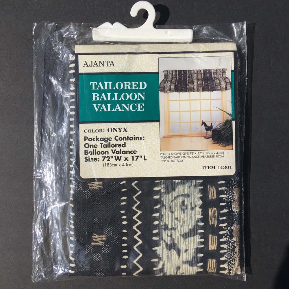 Ajanta Balloon Valance Tailored Tribal Print 72” x 17” Onyx Made In USA New